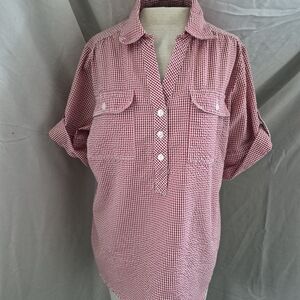 Cathy Daniels Red Gingham Button-Front Popover Shirt